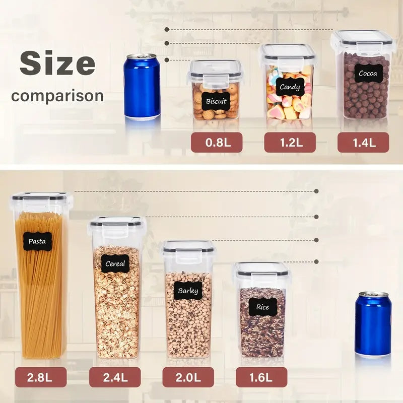 7 Piece Food Container Set - Airtight Kitchen Containers with Labels for Grains, Flour & Sugar